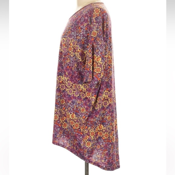 LuLaRoe Irma High Low Oversized Purple Floral Paisley Short Sleeve Tunic Size L - Picture 3 of 7